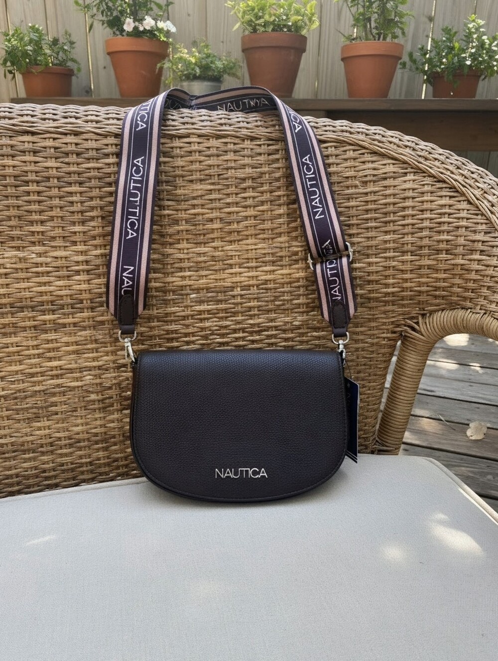 Nautica Black Pebbled Crossbody with Branded Strap